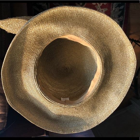 Vintage Wide Brim Embellished Gold Metallic Hat